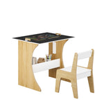 Kids Table Set with One Chair, Multifunctional Wooden Children Study Table-Convertible Tabletop for 58011594