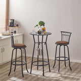 ZUN 3 Bar Table and Chairs Set for Dining Room Industrial Counter Height Bar Chairs with Metal Back, W2167131123