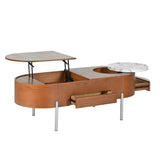 47.2''Lift Top Coffee Table with 360-degree Marble-patterned rotating tray,Hidden Compartment, 00209134