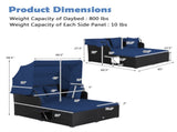 Navy Rattan Daybed Lounge W/ Retractable Top Canopy Side Tables Cushions 50299606