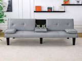 The 67-inch light gray PVC multi-functional sofa bed, with a foldable and cup holder design, makes W3371P354627