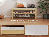 Storage Bench 3-Tier Entryway Bench with Cushion & Shoe Rack 35.4"x11.4"x19.3" Natural 47133919