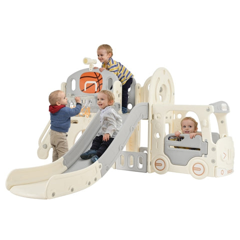 ZUN Kids Slide Playset Structure 9 in 1, Freestanding Castle Climbing Crawling Playhouse with Slide, PP307713AAE