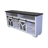 65.3" TV Stand with LED light strips and Iron mesh barn door Y decorative strip white Black walnut W1412P271798