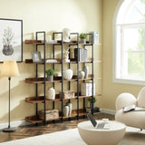 ZUN [VIDEO] 5 Tier Bookcase Home Office Open Bookshelf, Vintage Industrial Style Shelf with Metal Frame, 93102675