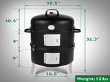 Vertical Steel Charcoal Smoker, Heavy Duty Double Layer Round BBQ Grill for Outdoor Cooking, Black 53758483