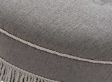 Yolanda 24" Round Upholstered Accent Ottoman, Light Gray Polyester with Ivory Trim B2719P238166