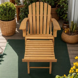 Outdoor Wooden Folding Adirondack Chair with Retractable Ottoman, Pre-Assembled BackRest & 94808483