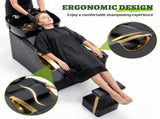Large Shampoo Bowl & Chair Set with Footstool Black & Gold Barber Backwash Chair, Heavy Duty W1422P453659