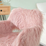 ZUN PINK Faux Fur Upholstered Make up chair Side Dining Chair with Metal Leg W2069P174779