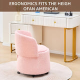 Storage Ottoman Foot Rest Round Footstool Teddy Velvet Footrest with Wheels Vanity Stool Pink 91452868