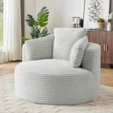 Compressible Corduroy Round Chair with Cushioned Backrest - Modern Comfort Seating for Living W2339P323619