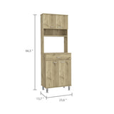 ZUN Pantry Cabinet 67" H, Four Doors, One Drawer, Three Internal Shelves, 2 External Storage Shelves, B097133017