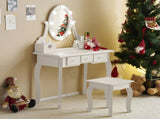 Kids Vanity Set with Mirror and Lights and Stool, 5 Storage Drawers, Pretend Play Princess Makeup 80505306