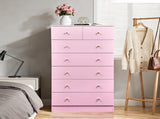 25.98"*15.75"*51.57" 6-tier 7-Drawer Cabinet Drawer Dresser with Gold Handles Macaron Pink 69590279