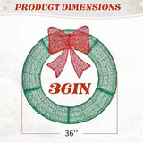 36in Pre-lit Outdoor Christmas Wreath Decoration, Lighted Metal Wreath with Red Bow, Remote Control 35600914