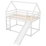 Twin Size Bunk House Bed with Slide and Ladder,White WF285894AAK