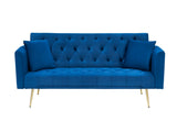 71-inch convertible love seat sofa, American retro blue velvet material, suitable for small living W6295P549831