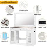 43.3" Vanity Desk with Large Mirror Hollywood Bulbs, Modern Glass Top Makeup Vanity with Drawers N704P263505K