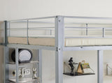 Twin Size Metal Loft Bed with Desk and Storage Shelves, 2 Built-in Ladders & Guardrails, Loft Bed 37145226