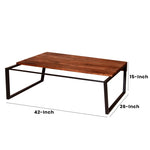 ZUN 41.7 Inch Rectangular Coffee Table with Plank Style Top, Metal Frame, Brown and Black B05671899