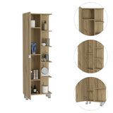 Urano Mirror Linen Cabinet, Four Interior Shelves, Five External Shelves -Light Oak B07091989