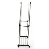 ZUN Dual-bar Vertically-stretching Stand Clothes Rack with Shoe Shelf Silver 77441487