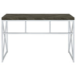 ZUN Rustic Grey Herringbone and Chrome Writing Desk B062P153674