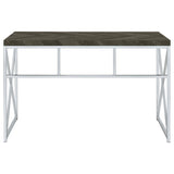 ZUN Rustic Grey Herringbone and Chrome Writing Desk B062P153674