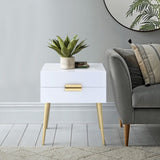 White and Gold Side Table with 2 Drawer B062P181392