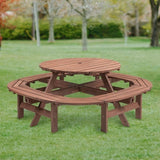 10-12-person Round Outdoor Wooden Picnic Table for Patio, Backyard, Garden, DIY with 1 Built-in Ring W1422P269604