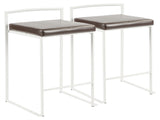 Contemporary Stackable Counter Stool in White with Brown Faux Leather Cushion - Set of 2 B202P222381