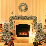 ZUN Pre-lit Christmas Artificial Tree 4-Piece Set, Garland, Wreath and Set of 2 Entrance Trees, X-mas 46945564