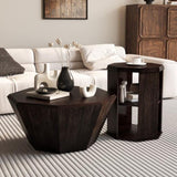 31.5 "Octagonal Black Walnut Rubber wood Set of Two Coffee Table, Coffee Table, Living Room W757P203140