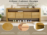 U_Style 60" 4-Door Sideboard, Modern Minimalist Solid Veneer Sideboard with Open Shelf, Natural N711P289132O