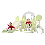 ZUN Toddler Slide and Swing Set 6 in 1, Kids Playground Climber Playset with Soccer Goal, 2 Basketball PP312508AAF