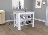 Kitchen Island, Kitchen Table 35" H, Three Open Storage Shelves, Four Legs, White/Light Oak B097132889