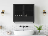 23.62"Glass Doors Modern Two-door Wall Cabinet with Featuring Two-tier Enclosed Storage, an Open W757143036