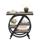 25.59" Industrial Narrow End Table with 3-Tier Storage Shelves, Modern Grey Sofa Side Table with B082P356338