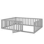 ZUN Queen Size Wood Floor Bed Frame with Fence and Door, Gray 91365938