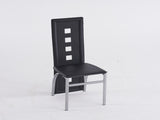 4pcs long backrest square hollow decoration PU leather dining chair round tube black cushion 98227246