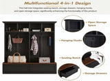 Farmhouse 4-in-1 Hall Tree with Wood Grain Bench, Mudroom Versatile Coat Rack with 2 Large Drawer, 59466050
