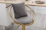 Grey velvet bar chair, pure gold plated, unique design,360 degree rotation, adjustable W117065088
