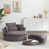 52' Swivel Accent Barrel Modern Grey Sofa Lounge Club Big Round Chair with Storage Ottoman chenille W834P150046