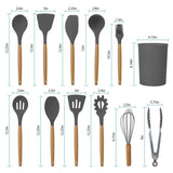 11Pcs Silicone Cooking Utensil Set Heat Resist Wooden Handle Silicone Spatula Ladle Spaghetti Server 44027045