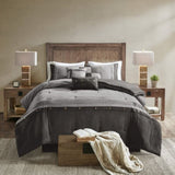 7 Piece Faux Suede Comforter Set Grey King B03596892