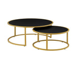 Modern Faux Leather Nesting Round Coffee Table with Golden Metal Base,Accent Tea Table for Living W2186P340503