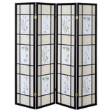Floral and Black 4-Panel Folding Screen with Floral Motif B062P153645