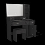 ZUN Black dressing table with LED 3-color illuminated mirror and power outlet, dressing table with W1320P186699