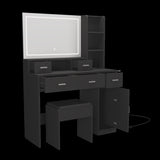 ZUN Black dressing table with LED 3-color illuminated mirror and power outlet, dressing table with W1320P186699